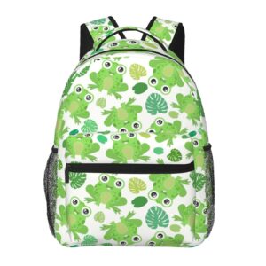 sderdzse cute frog cartoon print backpack casual large capacity daypack lightweight travel backpack for men women