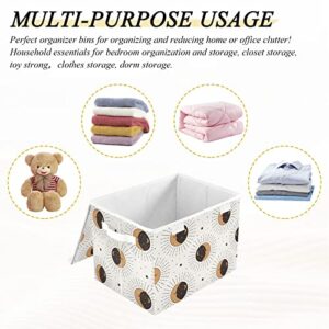 Vnurnrn Collapsible Storage Bin with Lid (Vintage Moon Sun), Foldable Storage Boxes Cube with Lid for Clothes Toys 16.5×12.6×11.8 Inch