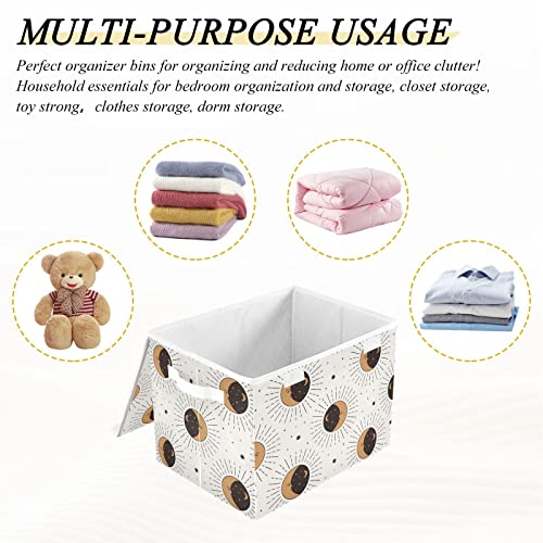 Vnurnrn Collapsible Storage Bin with Lid (Vintage Moon Sun), Foldable Storage Boxes Cube with Lid for Clothes Toys 16.5×12.6×11.8 Inch