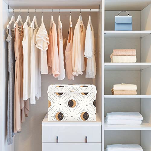 Vnurnrn Collapsible Storage Bin with Lid (Vintage Moon Sun), Foldable Storage Boxes Cube with Lid for Clothes Toys 16.5×12.6×11.8 Inch