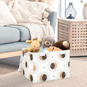 Vnurnrn Collapsible Storage Bin with Lid (Vintage Moon Sun), Foldable Storage Boxes Cube with Lid for Clothes Toys 16.5×12.6×11.8 Inch