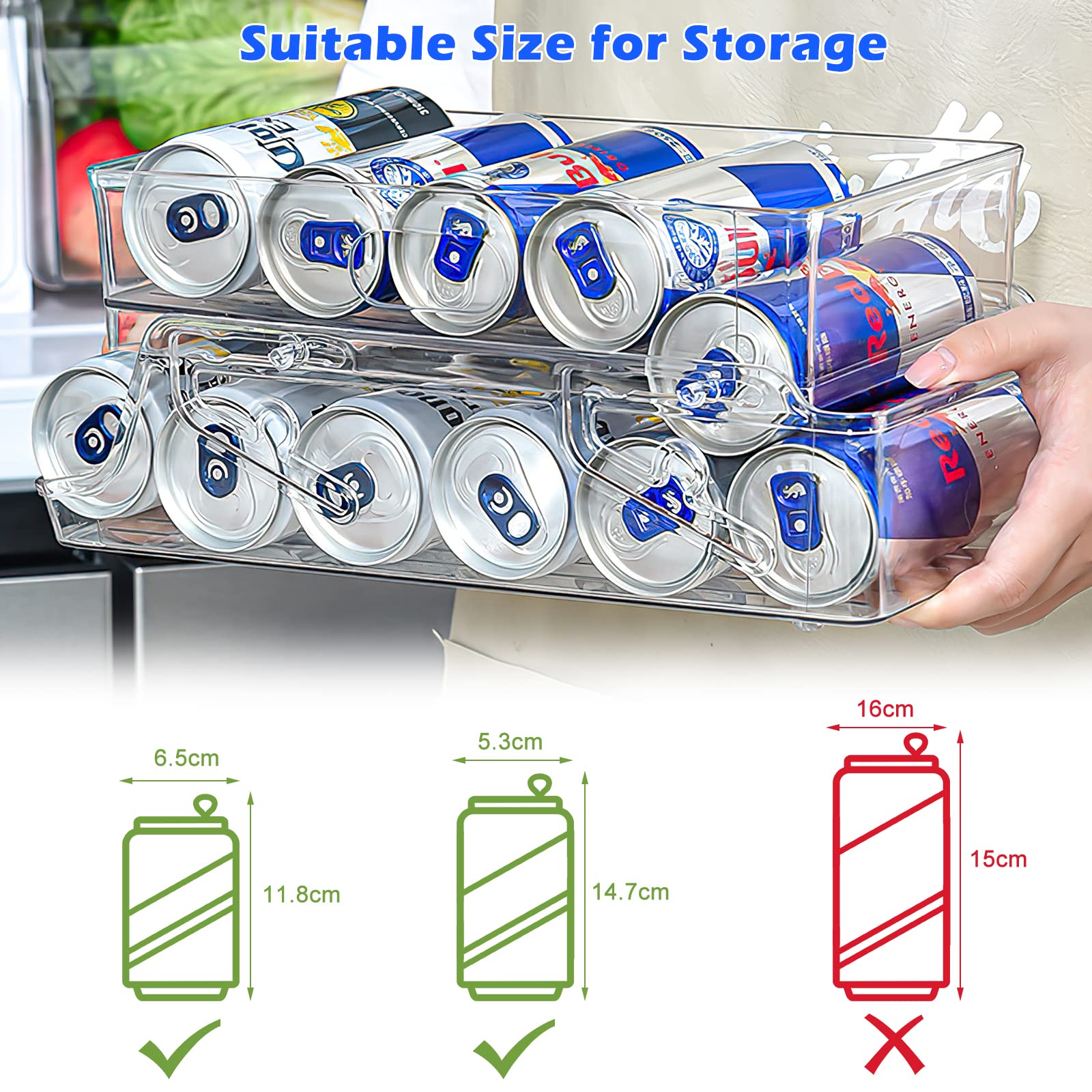 Auto Scrolling Soda Can Organizer for Refrigerator, Augot 2-layer Fridge Organizers and Storage, Foldable Thicker Can Organizer Pantry for Pantry, Countertop, Cabinet (Upgrade)