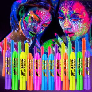 12 pcs glow face body paint, glow in the dark under uv black light sticks makeup neon face painting kits for kids adult halloween festival accessory glow party supplies
