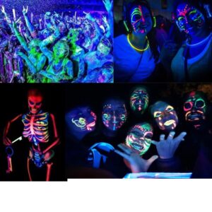 12 PCS Glow Face Body Paint, Glow In The Dark Under UV Black Light Sticks Makeup Neon Face Painting Kits for Kids Adult Halloween Festival Accessory Glow Party Supplies