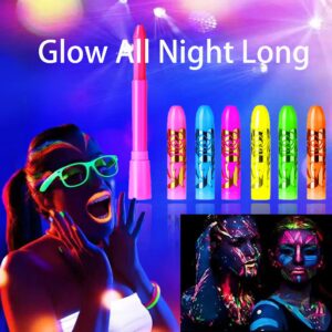 12 PCS Glow Face Body Paint, Glow In The Dark Under UV Black Light Sticks Makeup Neon Face Painting Kits for Kids Adult Halloween Festival Accessory Glow Party Supplies