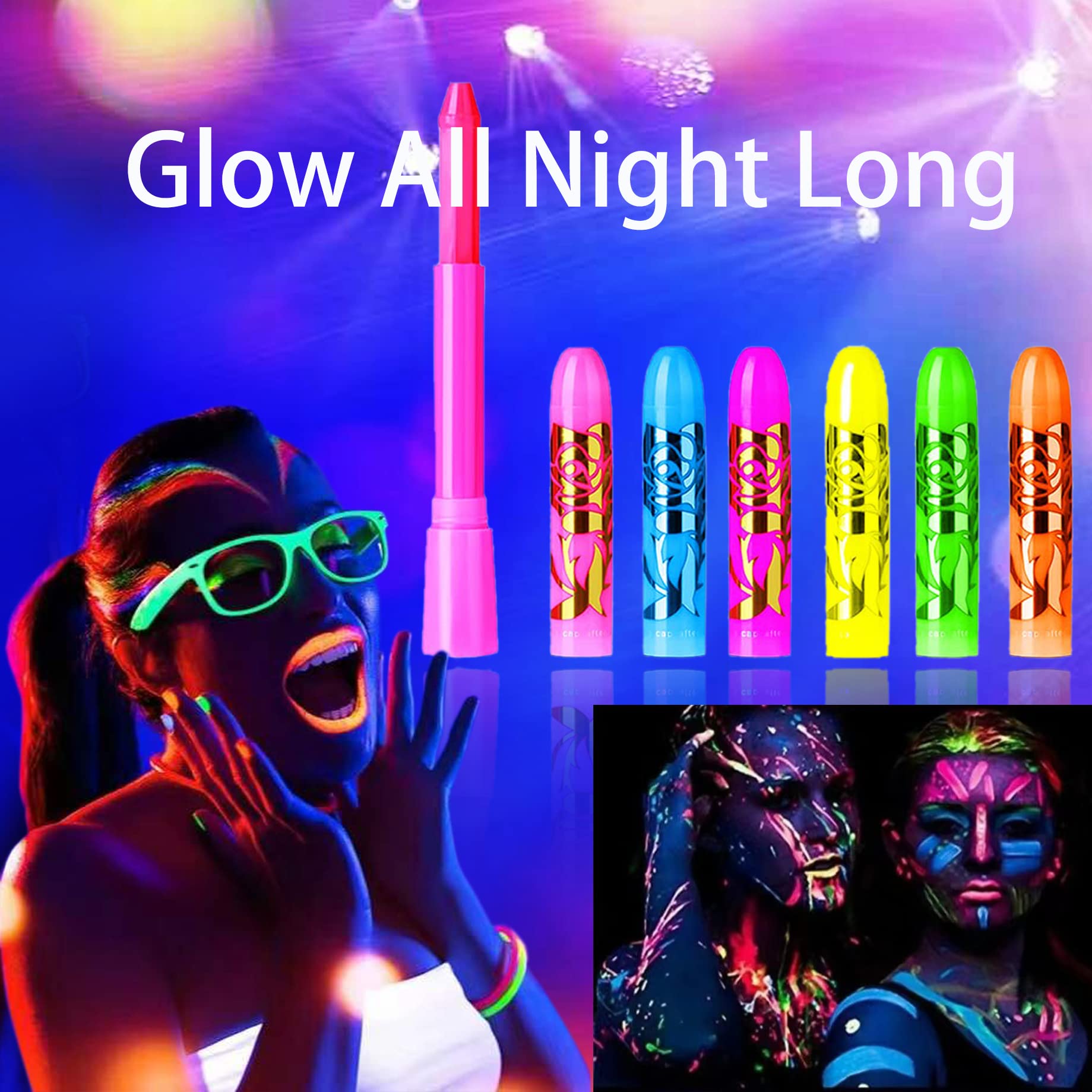 12 PCS Glow Face Body Paint, Glow In The Dark Under UV Black Light Sticks Makeup Neon Face Painting Kits for Kids Adult Halloween Festival Accessory Glow Party Supplies