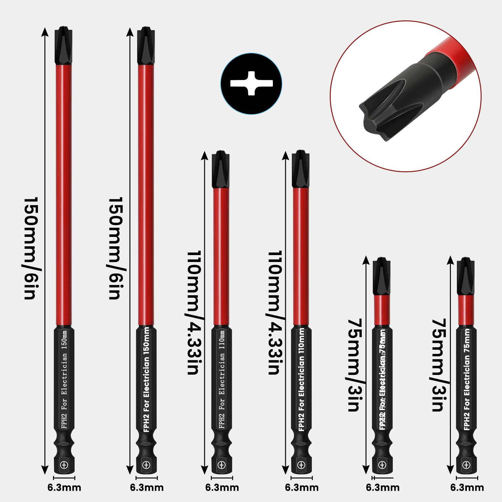 Phillips Slotted Bit for Electricians LATTOOK 6PCS Slotted Phillips Cross Head Screwdriver Bit Sets for Electrician FPH2#2 Phillips Bit, Electrician Screwdriver Bits for Circuit Breakers Air Switch