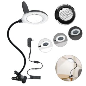 led magnifying lamp with light, 10x desk magnifying glass with lamp and stand,lighted hands free flexible gooseneck professional cool light lamp for craft,reading, seniors,