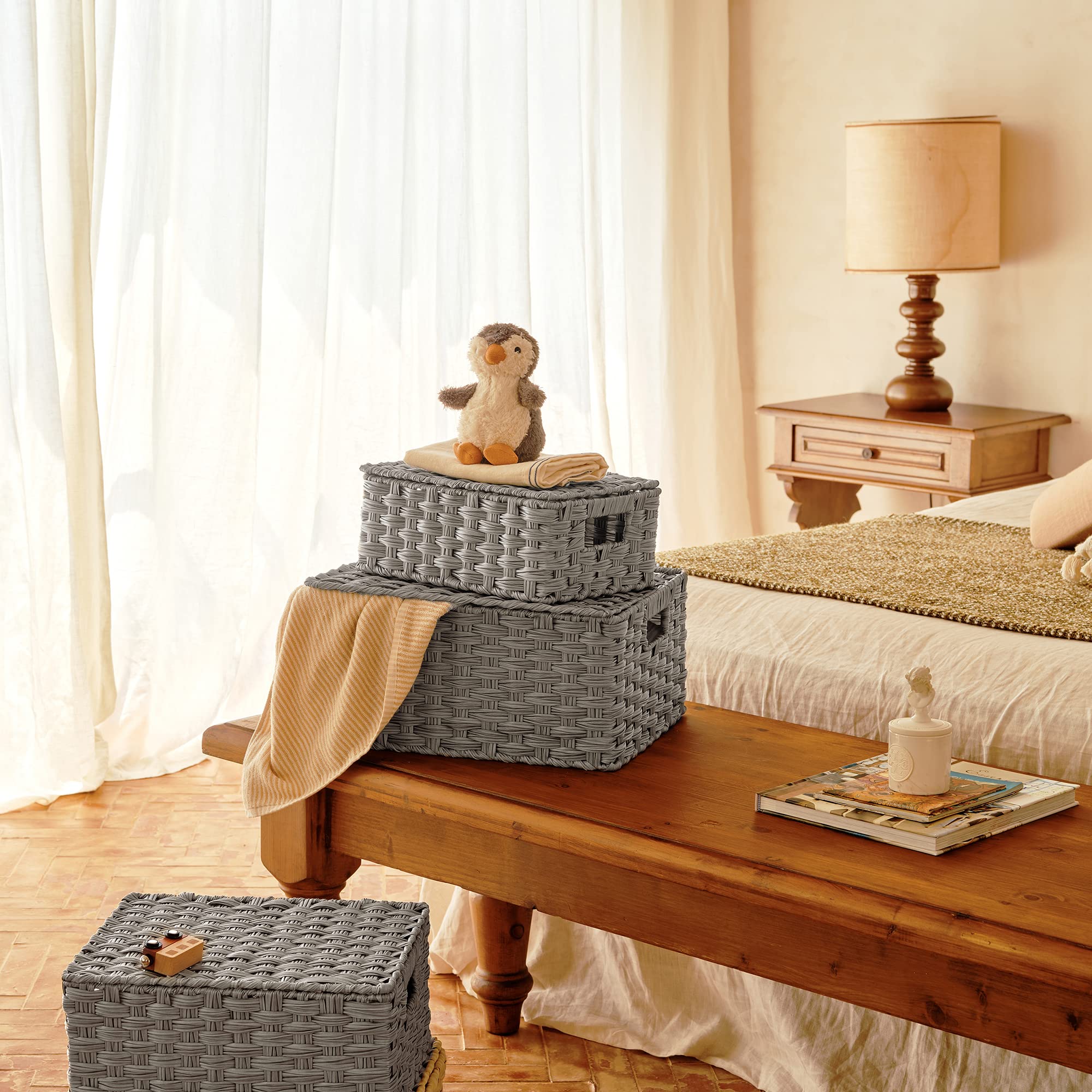 GRANNY SAYS Bundle of 3-Pack Wicker Baskets & 1-Pack Wicker Shelf Basket for Organizing