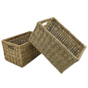 storage basket, seagrass storage baskets, home hand-woven with built-in handle, rectangular seagrass basket 13.25x8.3x7 inches（2pcs)