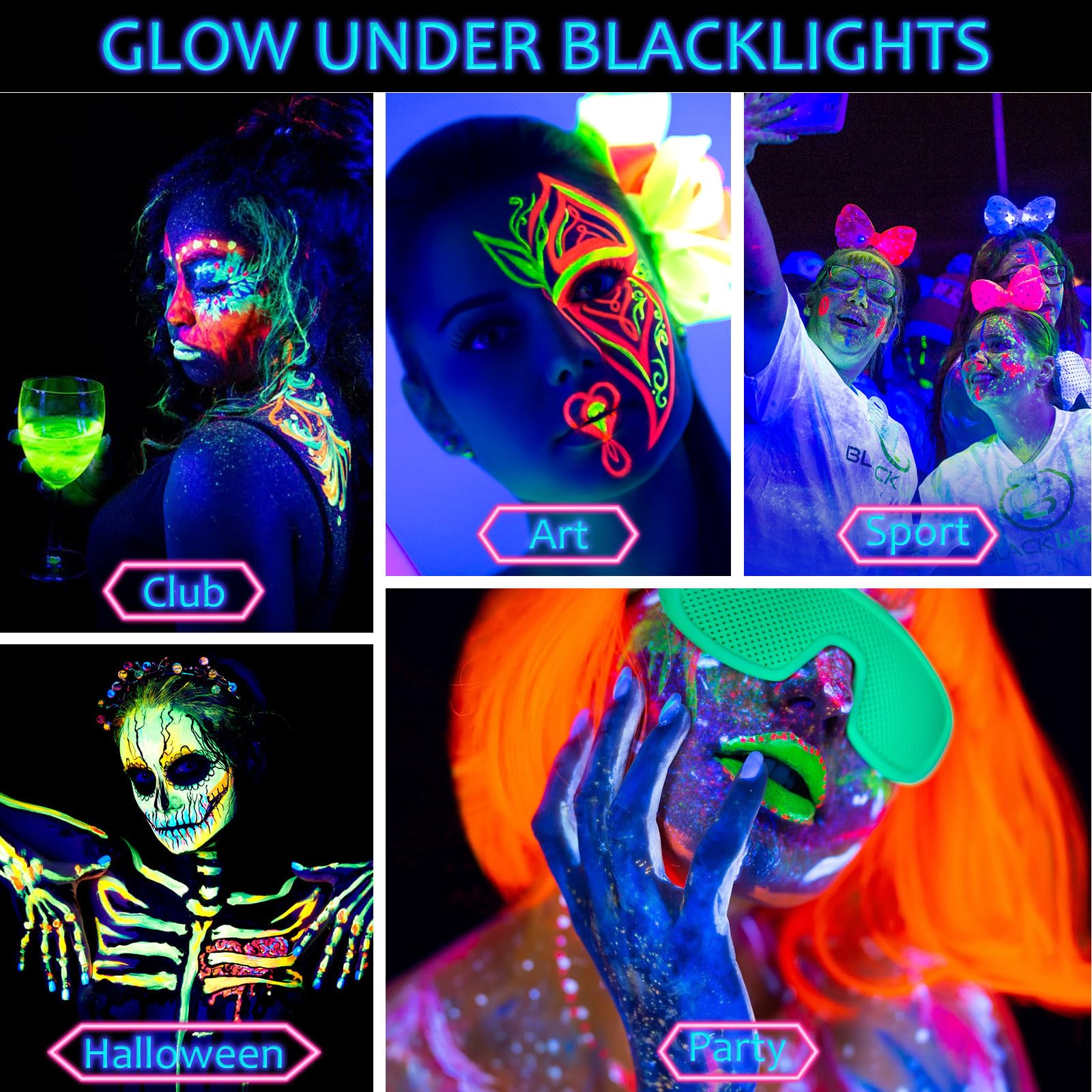 Neon Hot Pink UV Face Body Paint(30g/1oz), Water Based Blacklight Fluorescent Glow Face Body Painting Color for Music Festivals, Nights Out, Halloween, Sports and Party