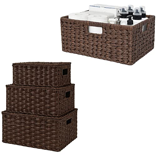 GRANNY SAYS Bundle of 3-Pack Wicker Shelf Baskets for Organizing & 1-Pack Rectangle Wicker Basket