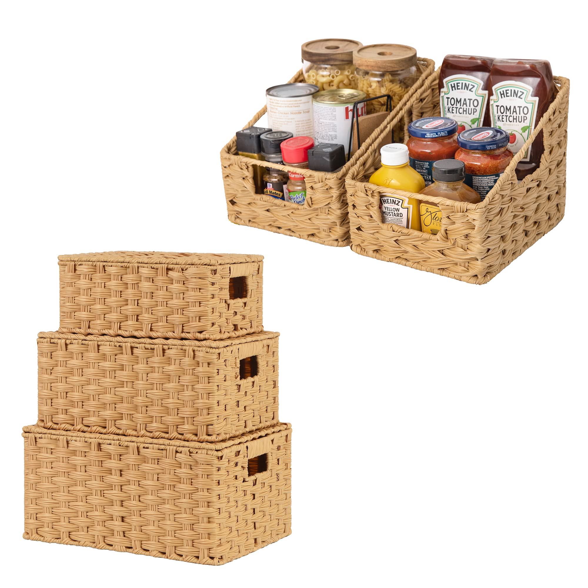 GRANNY SAYS Bundle of 3-Pack Wicker Baskets for Storage & 2-Pack Wicker Shelf Baskets