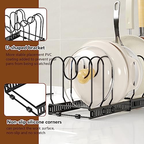 Expandable Pots and Pans Organizer,Pan Organizer Rack for Cabinet with 10 Adjustable Compartments,Black Pot Rack Organizer,Pot and Pan Organizer for Cabinet Kitchen Cookware Bakeware Plate Frying Rack