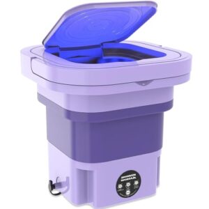 foldable washing machine, 9l high capacity mini washer with 3 modes deep cleaning half automatic washt, portable washing machine with soft spin dry for socks, baby clothes, towels (purple)