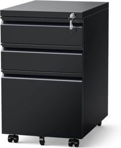 approgreent 3 drawer file cabinet for home office, under desk mobile filing cabinet with lock for a4-size/letter-size/legal-size, fully assembled except casters, black