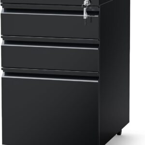 Approgreent 3 Drawer File Cabinet for Home Office, Under Desk Mobile Filing Cabinet with Lock for A4-Size/Letter-Size/Legal-Size, Fully Assembled Except Casters, Black
