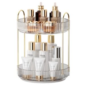 ycia&done 360 rotating makeup organizer and storage for vanity countertop 2 tiers, high capacity cosmetic skincare perfume organizer for dresser bathroom lazy susan organizers(clear white)