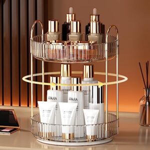 YCIA&DONE 360 Rotating Makeup Organizer and Storage for Vanity Countertop 2 Tiers, High Capacity Cosmetic Skincare Perfume Organizer for Dresser Bathroom Lazy Susan Organizers(Clear White)