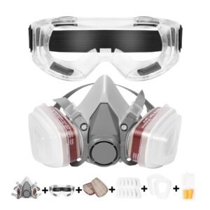 respirator mask, half face cover gas mask with safety glasses reusable professional breathing protection, for painting, organic vapor, welding, polishing, woodworking and other work protection