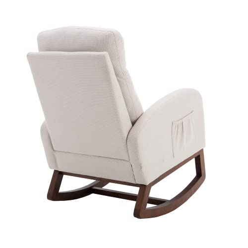 Zaboro Rocking Chair with Side Pocket, Rocker Glider Chair with Wood Base, Uplostered Armchair with High Backrest, Sofa Chair, Side Chair for Living Room Bedroom Office