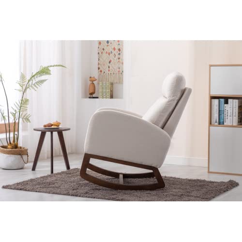 Zaboro Rocking Chair with Side Pocket, Rocker Glider Chair with Wood Base, Uplostered Armchair with High Backrest, Sofa Chair, Side Chair for Living Room Bedroom Office