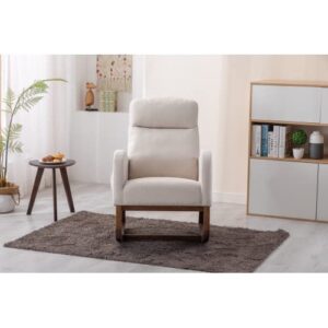 Zaboro Rocking Chair with Side Pocket, Rocker Glider Chair with Wood Base, Uplostered Armchair with High Backrest, Sofa Chair, Side Chair for Living Room Bedroom Office