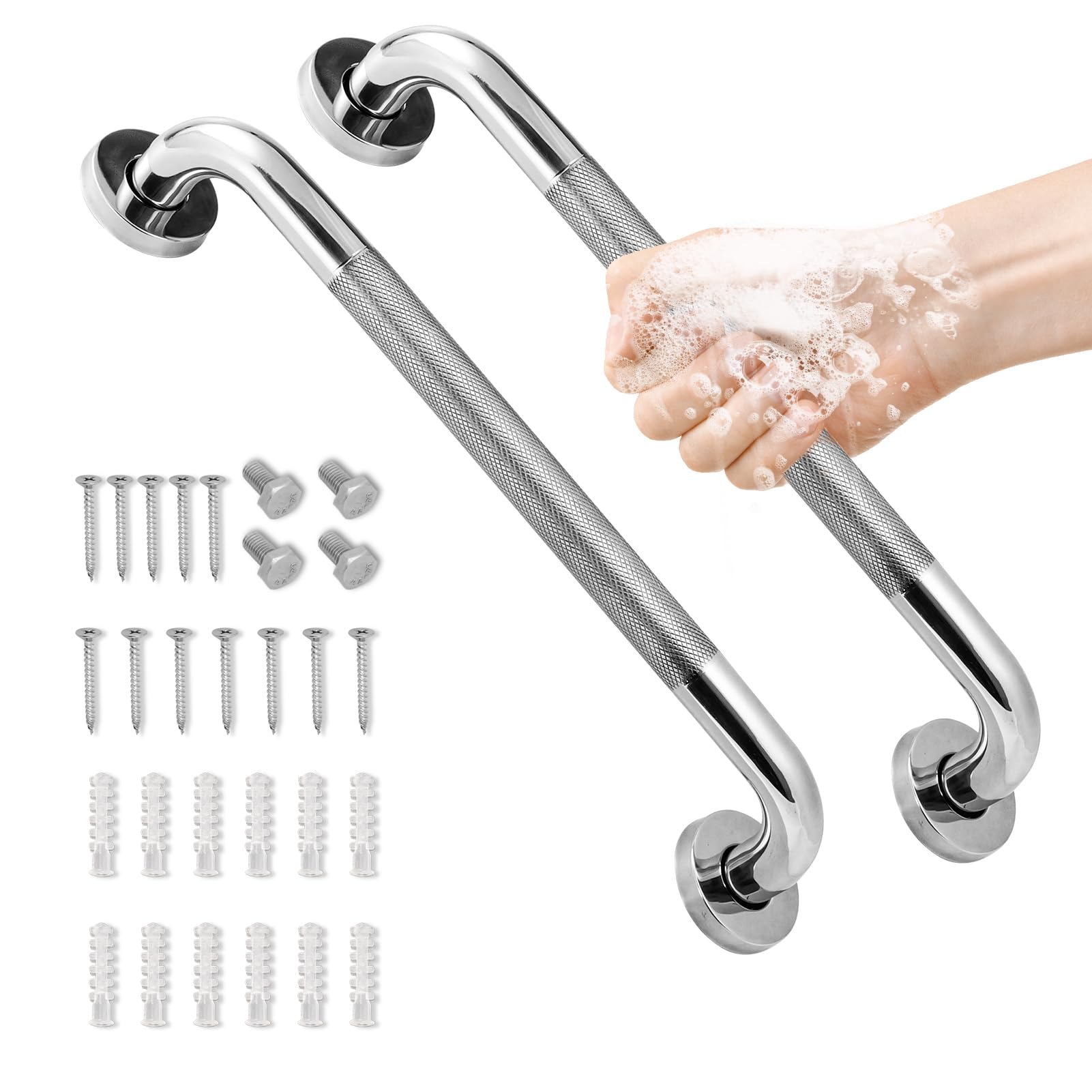 2 Pack 16 Inch Grab Bars for Showers Bathroom,Safety Shower Handles with Anti Slip Grip Handle for Seniors Elderly, Stainless Steel Handicap Rails, Shower Grab Bar for Bathroom