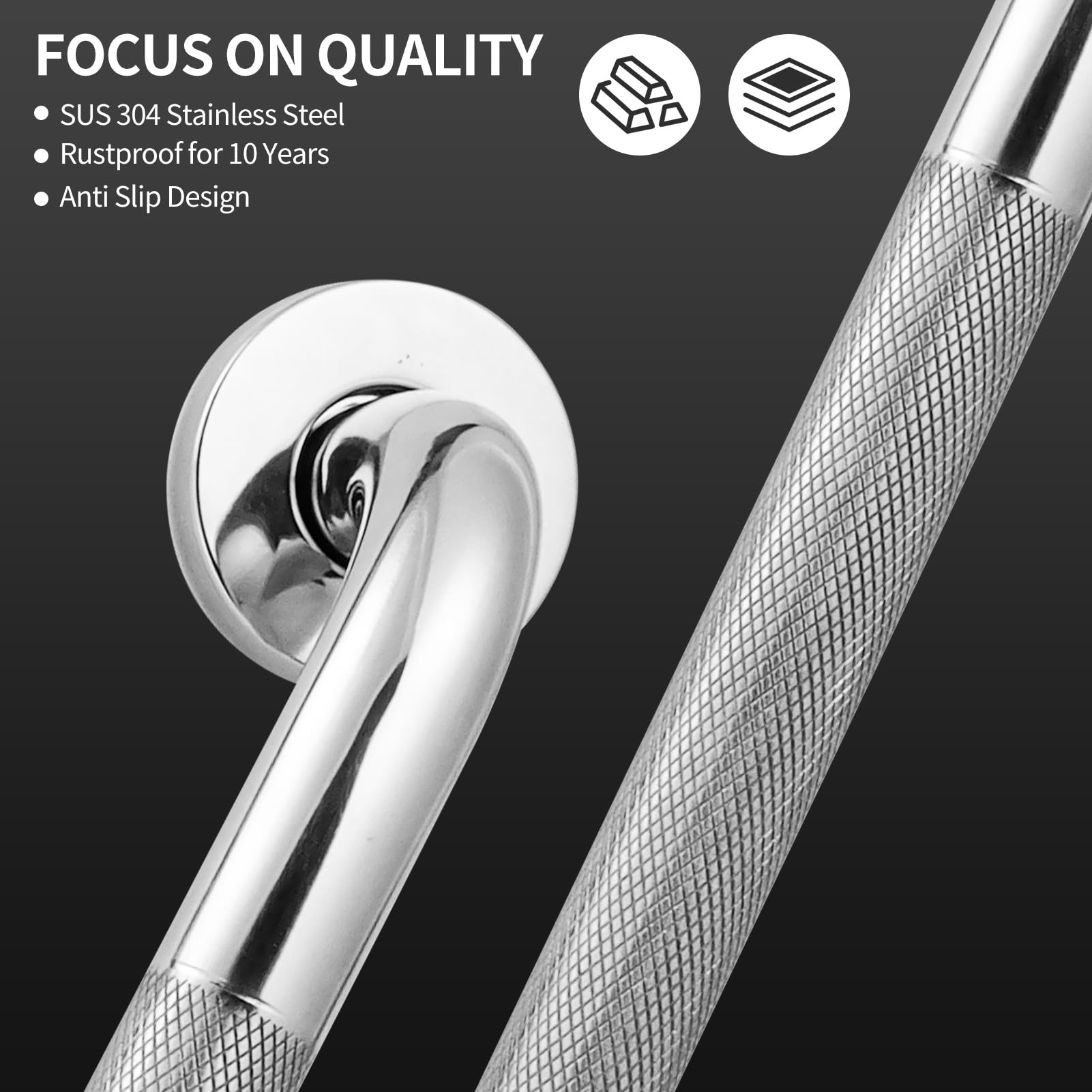 2 Pack 16 Inch Grab Bars for Showers Bathroom,Safety Shower Handles with Anti Slip Grip Handle for Seniors Elderly, Stainless Steel Handicap Rails, Shower Grab Bar for Bathroom