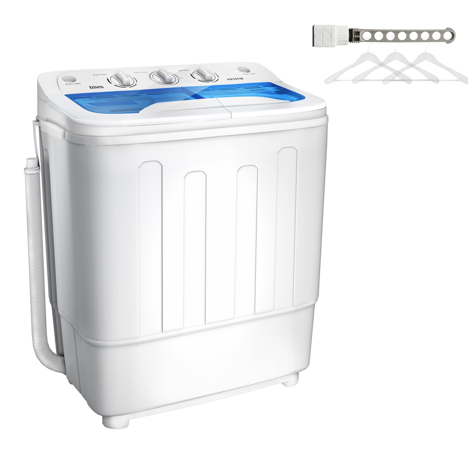 Erivess Portable Twin Tub Washing Machine, Buy 1(washer) Get 1(Dry Rack) Free! 11lbs Washer Mini Compact Laundry Machine and 7lbs Spinner, Semi-automatic Washer Combo for Dorms, Apartments(white)