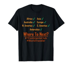 7 continents world traveler for travel enthusiasts t-shirt