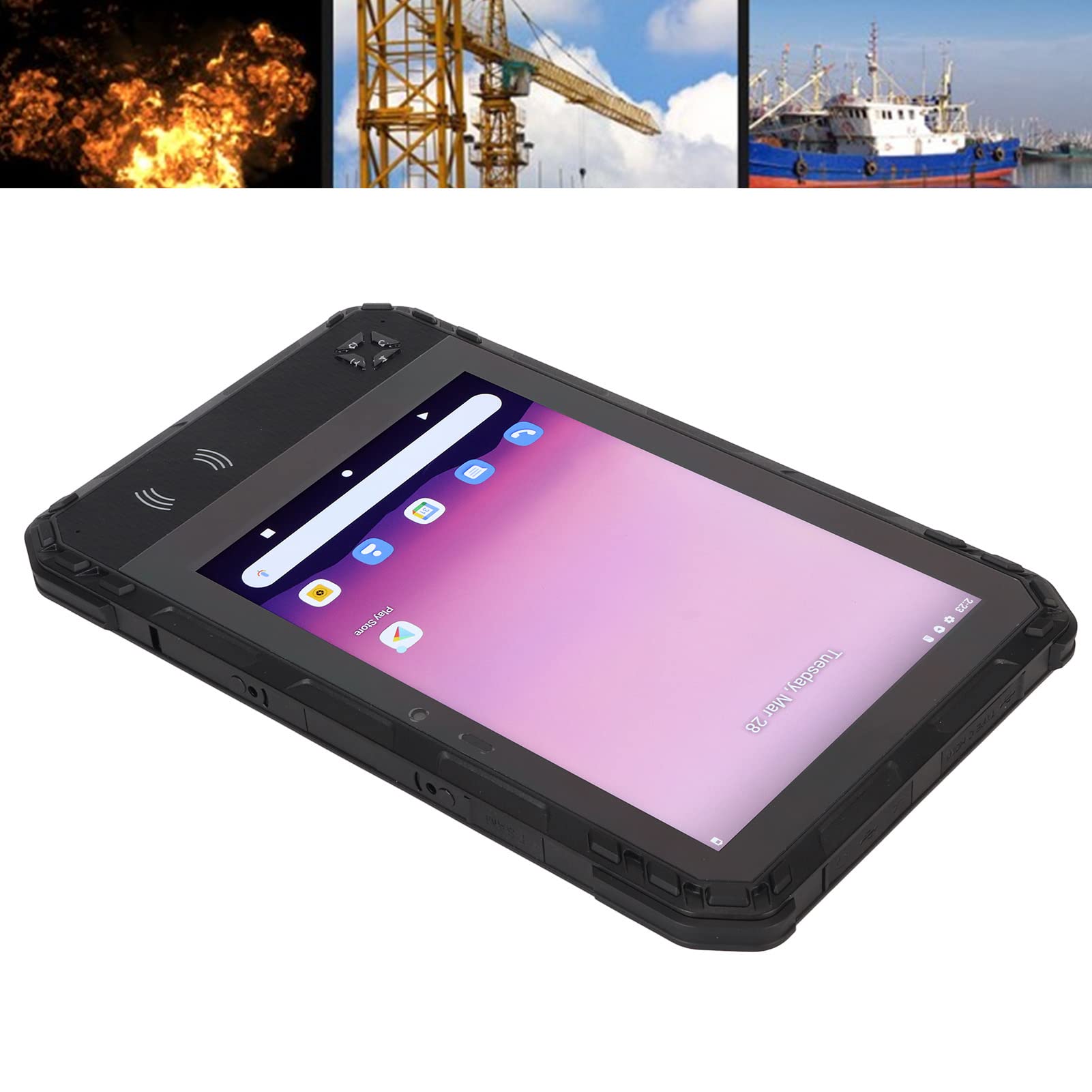 GLOGLOW Field Work Tablet, 2.4G 5.8G WiFi 256G Expandable IP68 Waterproof 8 Inch Rugged Tablet 100‑240V 4G Network with NFC for Warehouses (US Plug)