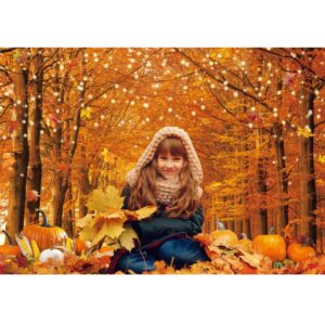 Fluzimir 7x5FT Autumn Photo Backdrop for Photography Fall Forest Thanksgiving Maple Leaves Background Fall Friendsgiving Pumpkin Party Decorations Banner