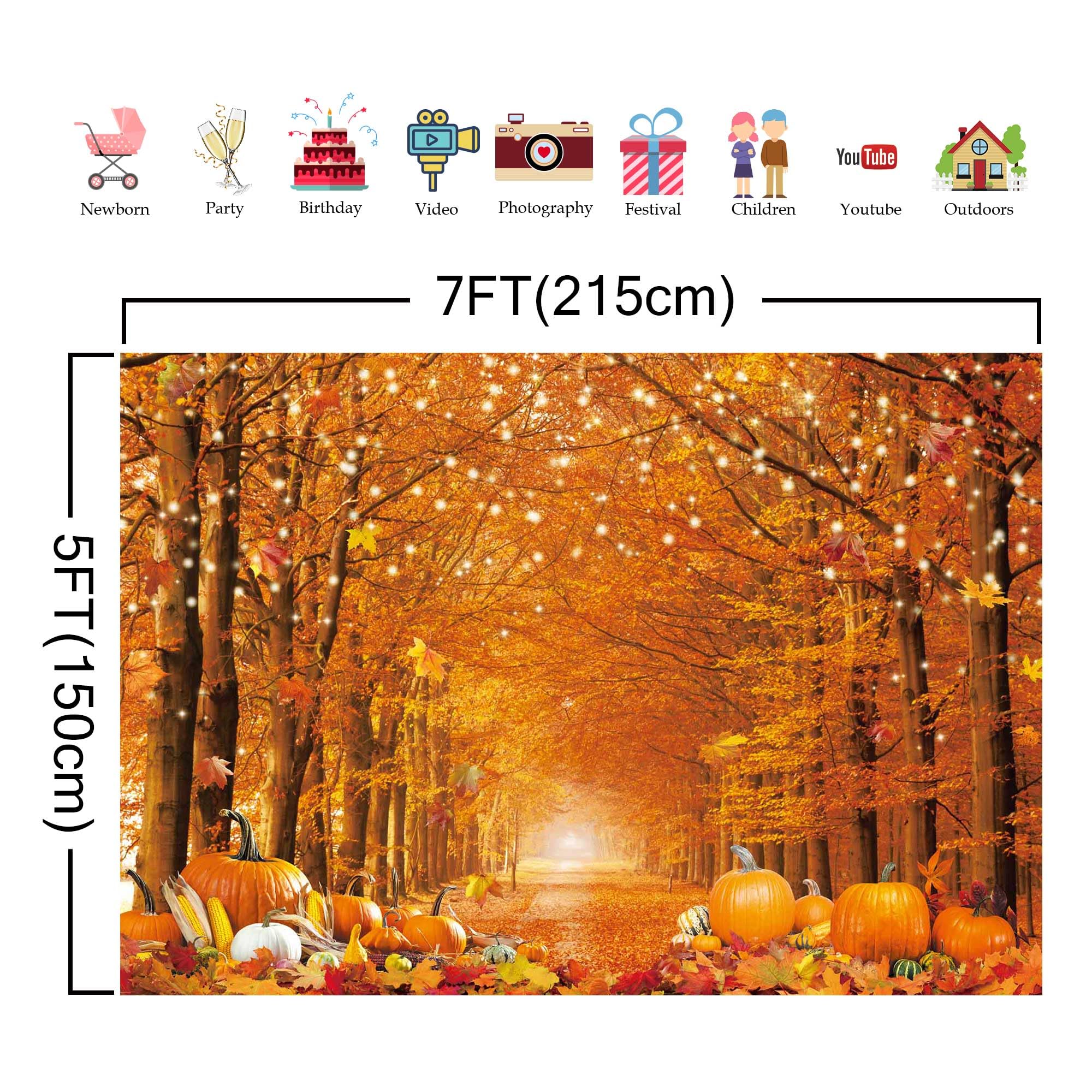 Fluzimir 7x5FT Autumn Photo Backdrop for Photography Fall Forest Thanksgiving Maple Leaves Background Fall Friendsgiving Pumpkin Party Decorations Banner