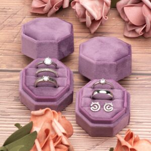 Giftop Equal Octagon Velvet Ring Box Storage 3 Slots for Wedding Ceremony Proposal Engagement Birthday Gift (Purple)