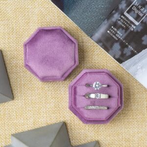 Giftop Equal Octagon Velvet Ring Box Storage 3 Slots for Wedding Ceremony Proposal Engagement Birthday Gift (Purple)