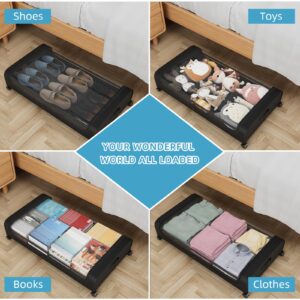 ROUTTOON Under Bed Storage, Under the Bed Storage Containers with Wheels, Under Bed Shoe Storage Organizer with Storage Bags, Rolling Underbed Storage Containers for Bedroom Clothes Shoes