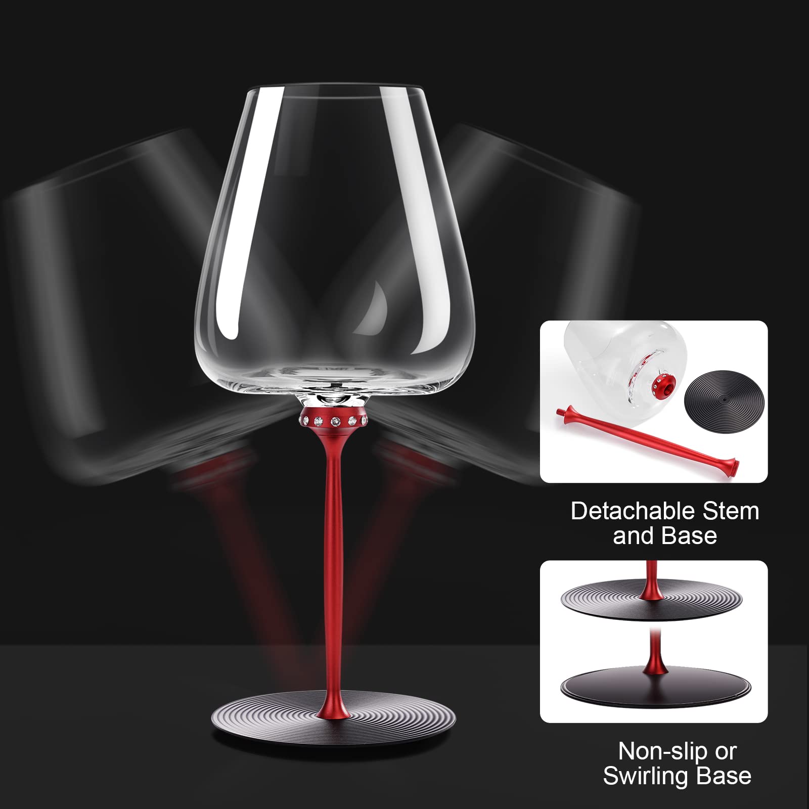 Wine Glass for Wedding, Lead-Free Crystal Glass with Austria Crystal, Non-Slip Base or Swirling Base for Decanting, 1 Piece, Safety Gift Box Package, Ideal for Weddings and Wine Lovers