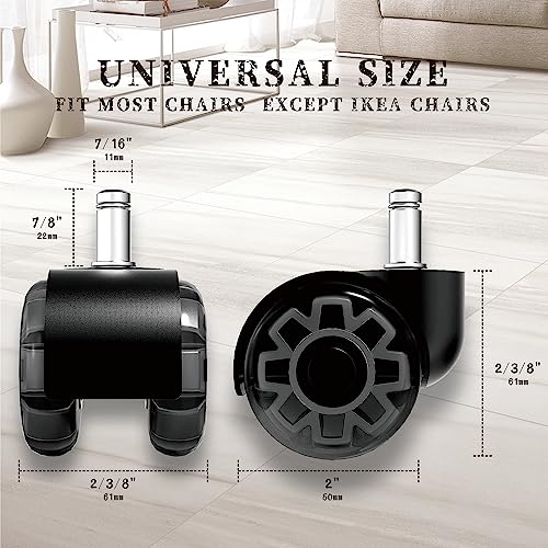 Office Chair Casters-Popolov 2 Inch Replacement for All Floors, Heavy Duty and Quiet Smooth Rollerblade Style Computer Gaming Desk Chair Wheels, Universal Caster Wheels Size, Set of 5