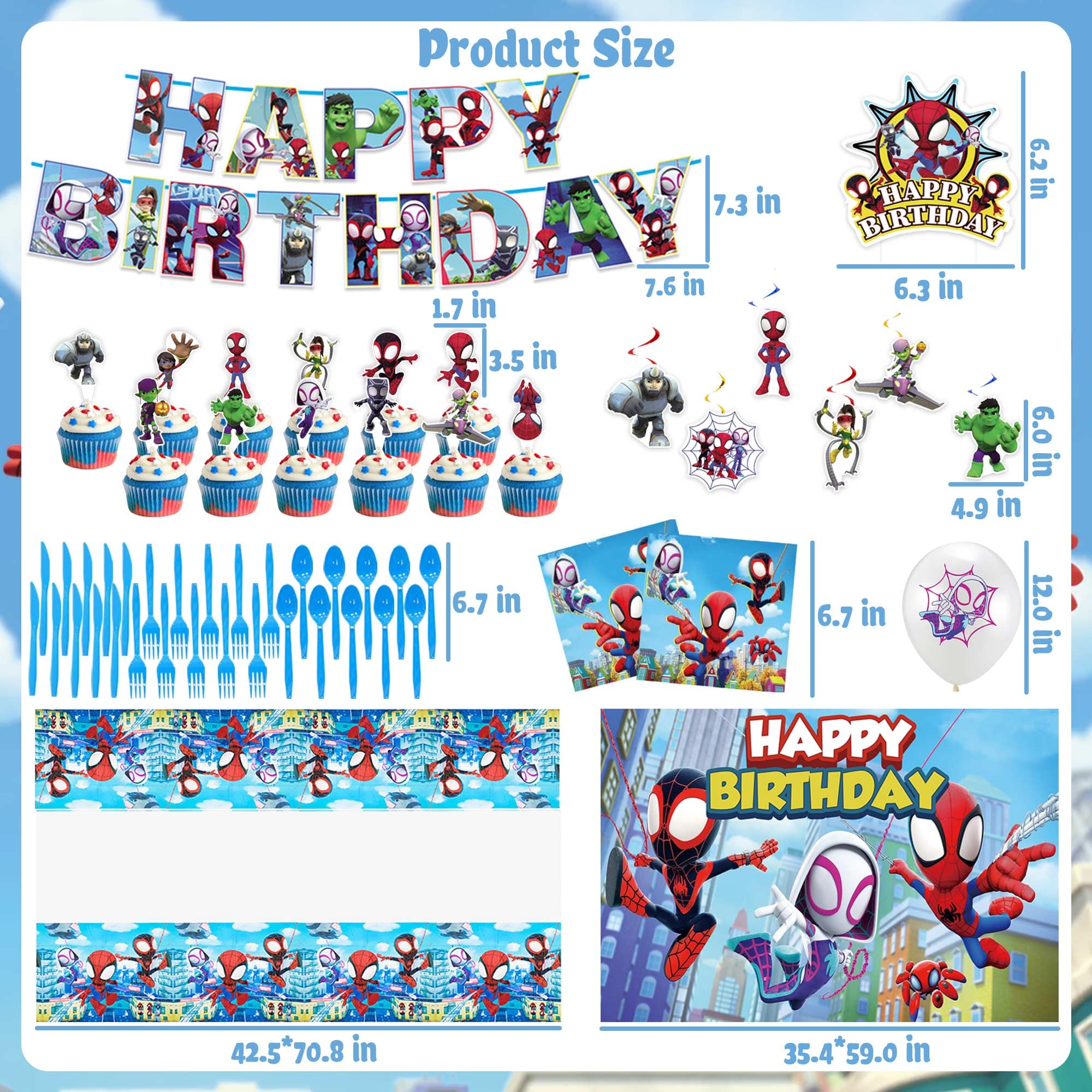 174 Pcs Amazing Friends Birthday Decorations, Include Banner, Backdrop, Balloons, Tablecloth, Spidey Plates, for Amazing Friends Theme Birthday Party Decorations (Serve 10 Guest)