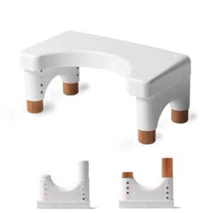 poop stool toilet stool adults for bathroom, 5.9" to 8.5" adjustable height toilet stool squat adult (white, beechwood feet)