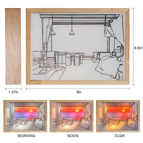 JANARARY Decorative Lamp on Desk, Warm Seaside Design Desktop Illustration Light, USB Low Power Desk Lamp with Morning/Afternoon/Sunset 3 Modes