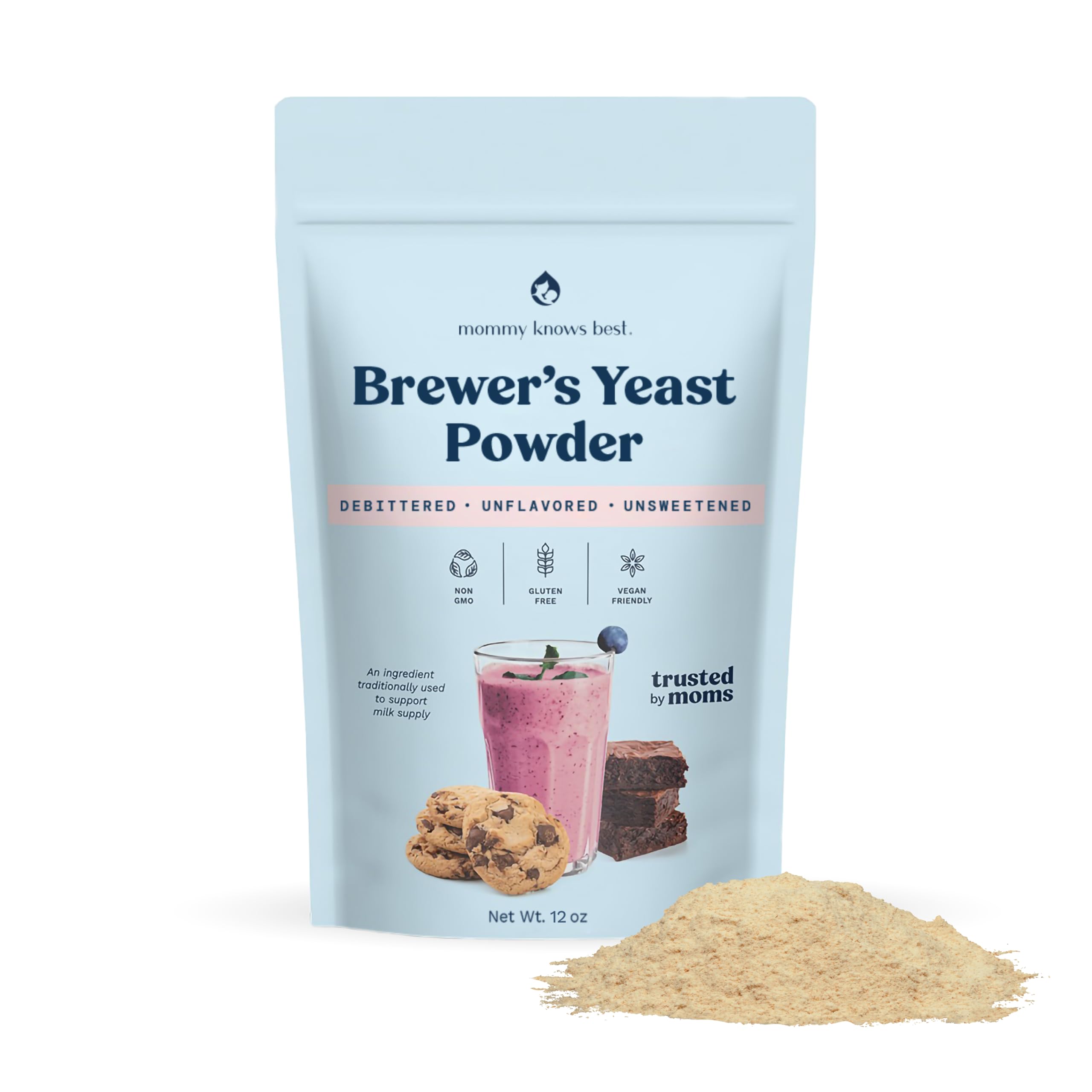 Mommy Knows Best Brewer's Yeast Powder for Lactation Support for Breastfeeding | Mild-Tasting, Debittered, Delicious in Lactation Cookies, Smoothies, Lactation Recipes, Gluten-Free, 12 oz