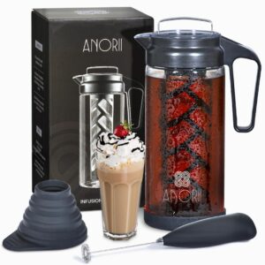 anorii cold brew coffee maker, cold brew coffee pitcher, cold brew pitcher for fridge, 1.3l cold brew carafe, glass tea kettle, brewer decanter for brewing iced coffee & tea, cold brew set