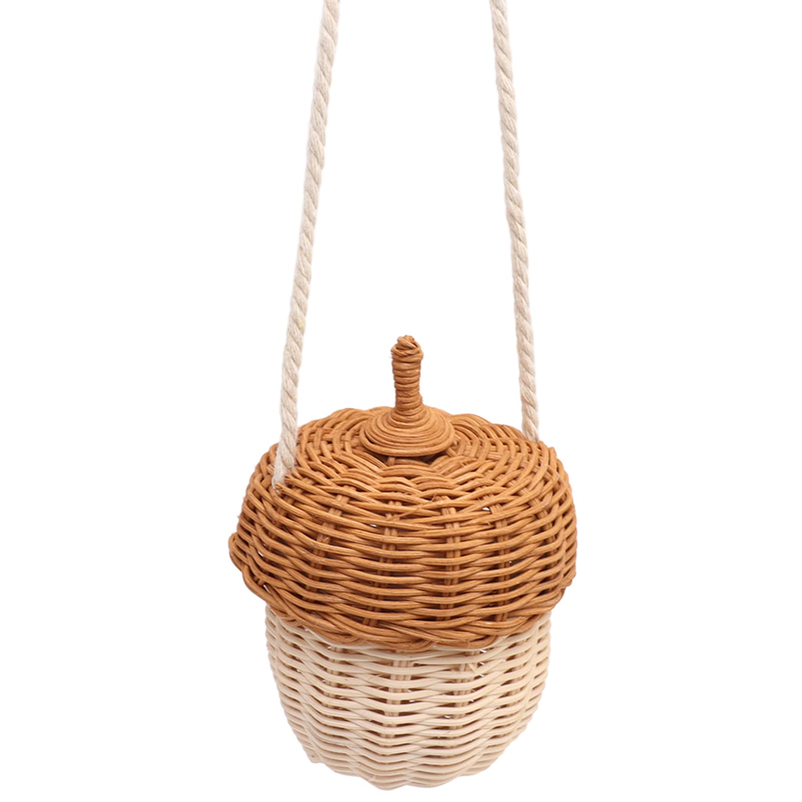 Jerys Rattan Storage Basket Bag, Cute Acorn Shaped Kids Rattan Storage Basket Hand Woven Durable Multifunctional for Girls for Outdoor (Small Shoulder Bag)