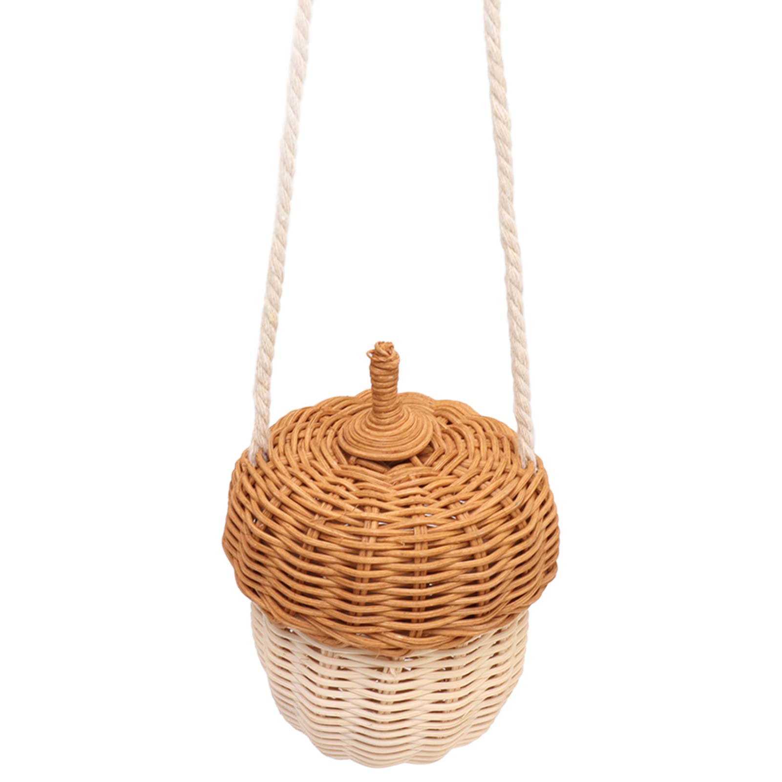 Jerys Rattan Storage Basket Bag, Cute Acorn Shaped Kids Rattan Storage Basket Hand Woven Durable Multifunctional for Girls for Outdoor (Small Shoulder Bag)