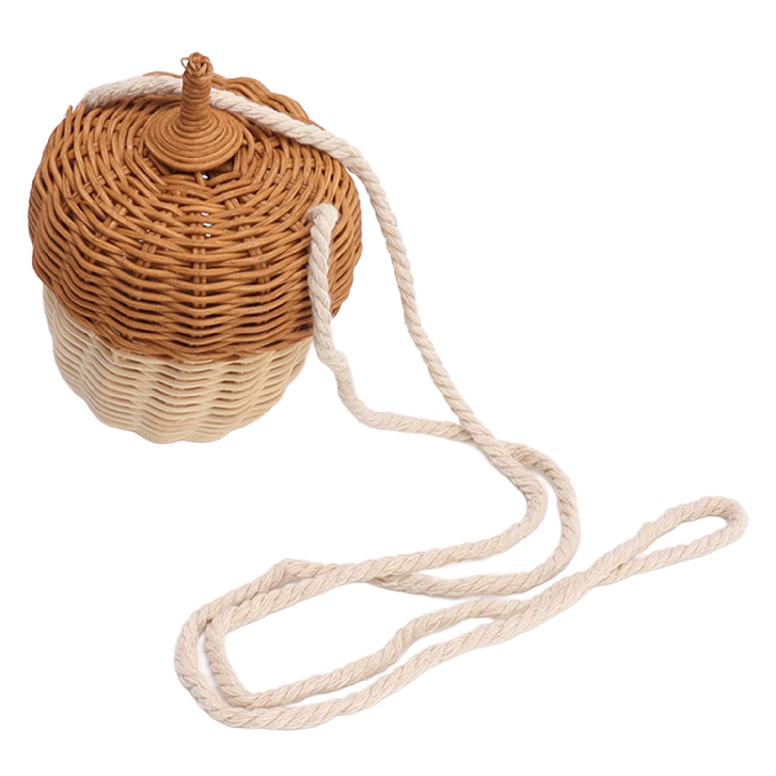 Jerys Rattan Storage Basket Bag, Cute Acorn Shaped Kids Rattan Storage Basket Hand Woven Durable Multifunctional for Girls for Outdoor (Small Shoulder Bag)