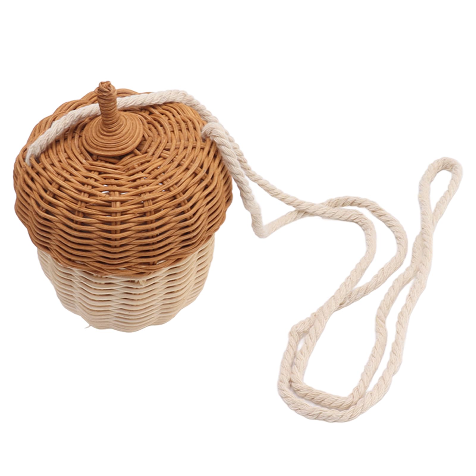 Jerys Rattan Storage Basket Bag, Cute Acorn Shaped Kids Rattan Storage Basket Hand Woven Durable Multifunctional for Girls for Outdoor (Small Shoulder Bag)