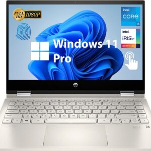 HP 2023 Pavilion 2-in-1 14" FHD Touch Screen Business Laptop, Intel Quad-Core i5-1135G7 2.4 GHz, 32GB DDR4, 1TB SSD, Fingerprint Reader, 8.5 Hours Battery, Bluetooth,WiFi, Windows 11 Pro, Gold,MarsPC