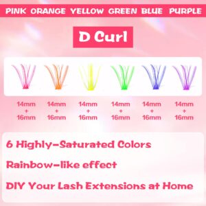 Colored Lash Clusters Individual Lashes D Curl 14mm 16mm Mixed 6 Colors Rainbow DIY Eyelash Extension Colorful Cluster Lashes Pack by EYDEVRO